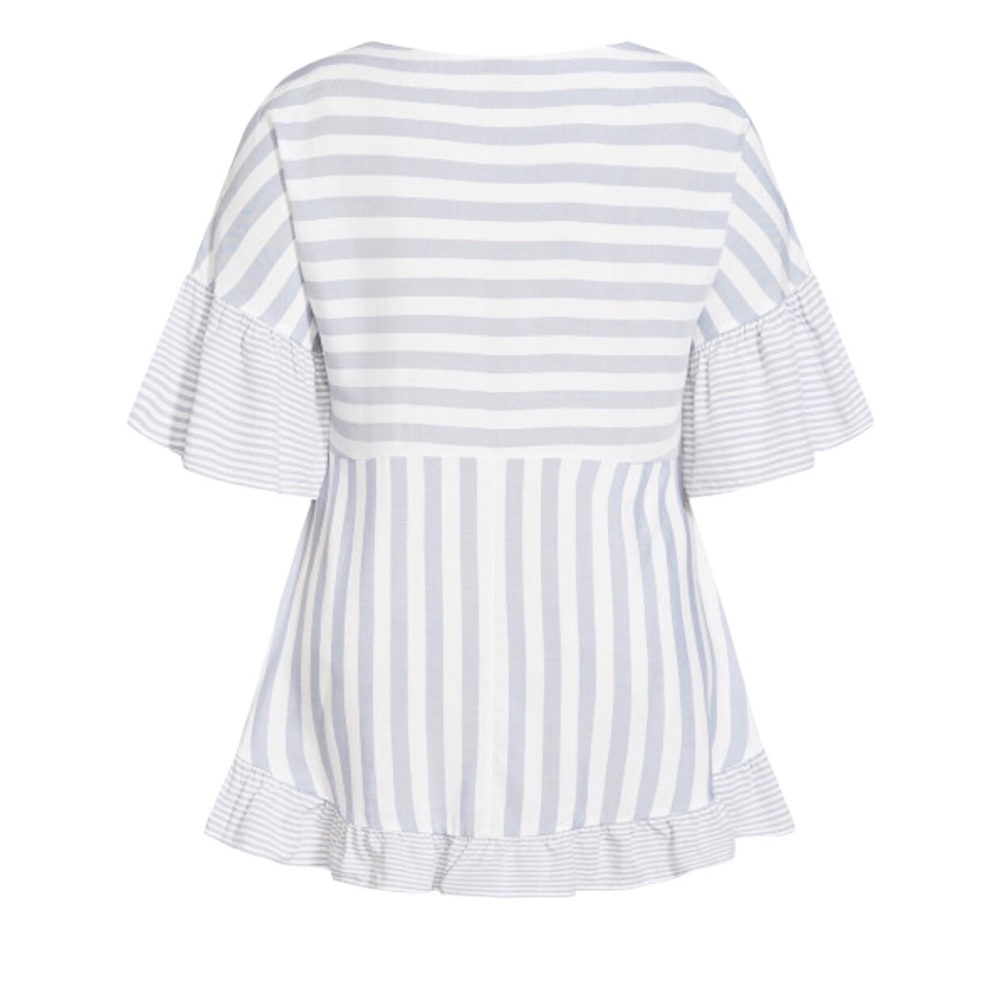 Evans Avenue 30/32 Hattie Stripe Top Tunic Blue White Ruffle Preppy Feminine - Picture 2 of 6